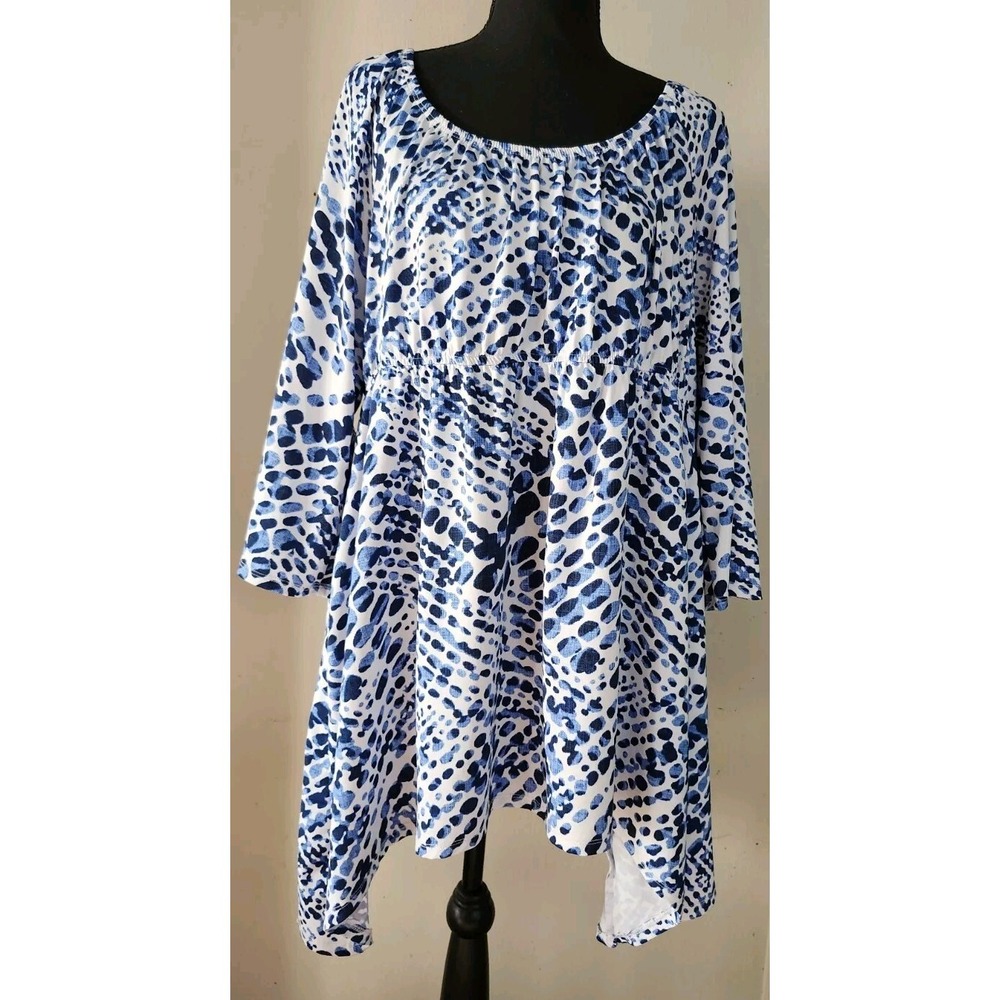 Slinky Brand Womens 1X Empire Waist 3/4 Sleeve Stretch Top Shirt Tunic Abstract